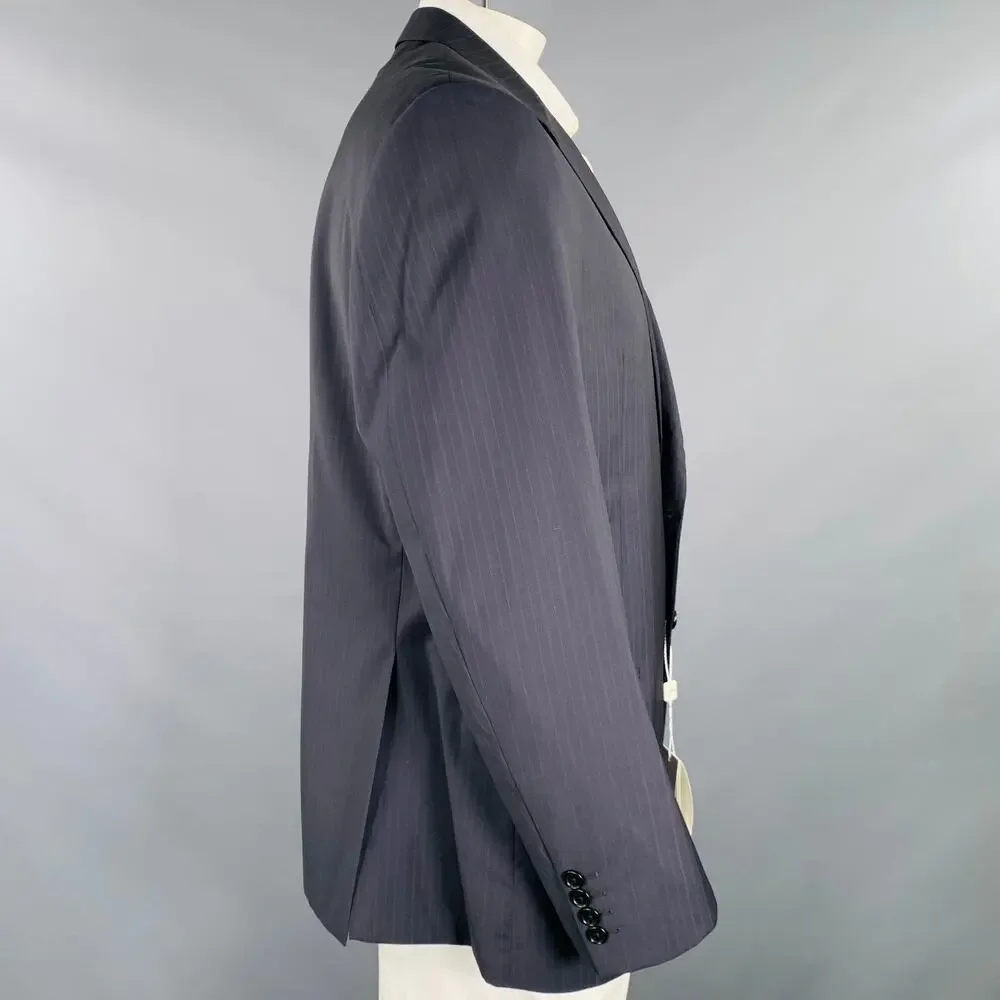 ARMANI COLLEZIONI Size 46 Navy Blue Stripe Wool Sport Coat